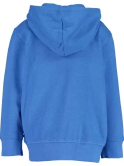 Sweat à capuche zippé bleu en coton avec poches ventrales et requins floqués