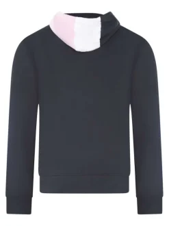 Sweat à capuche zippé en coton mélangé bleu marine bi-matière à coupe droite