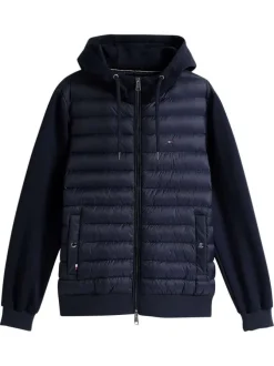 Sweat à capuche zippé en coton mélangé bleu marine matelassé à coupe droite