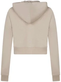 Sweat à capuche zippé en coton mélangé mauve uni avec une coupe droite