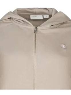 Sweat à capuche zippé en coton mélangé mauve uni avec une coupe droite