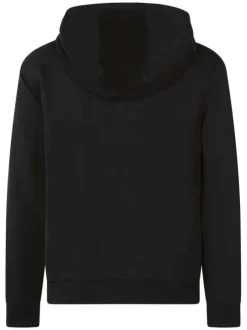 Sweat à capuche zippé en coton mélangé noir uni avec le nom de la marque