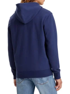 Sweat à capuche zippé, en coton molletonné bleu marine, poches ventrales