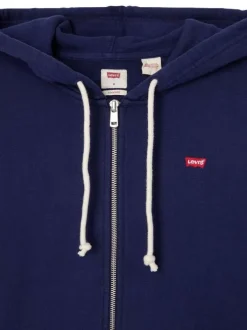 Sweat à capuche zippé, en coton molletonné bleu marine, poches ventrales