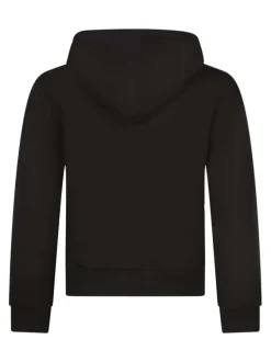 Sweat à capuche zippé en coton noir à coupe droite avec le logo brodé