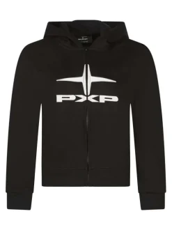 Sweat à capuche zippé en coton noir à coupe droite avec le logo brodé