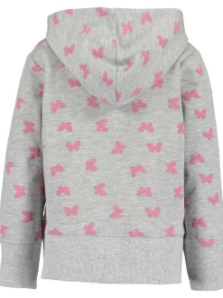 Sweat à capuche zippé gris en coton à motif papillons roses all over