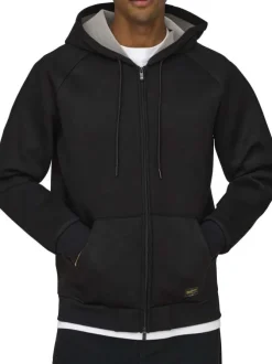 Sweat à capuche zippé noir uni à coupe droite avec des poches