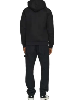 Sweat à capuche zippé noir uni à coupe droite avec des poches