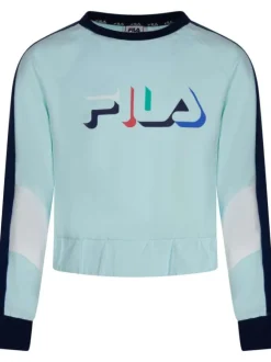 Sweat ciel en coton coupe droite tricolore avec logo floqué col rond à manches longues