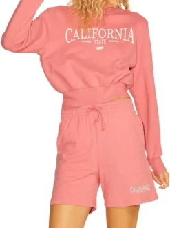 Sweat corail en coton coupe cropped col rond et manches longues avec logo université