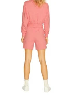 Sweat corail en coton coupe cropped col rond et manches longues avec logo université