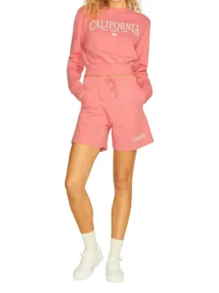 Sweat corail en coton coupe cropped col rond et manches longues avec logo université
