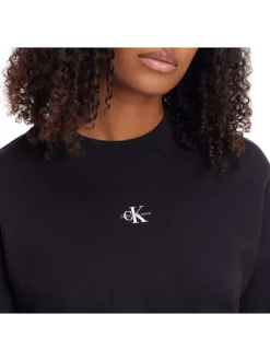 Sweat Crop Top en coton noir uni avec dos nu fermé par un lien