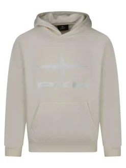 Sweat écru brodé avec une broderie sur la poitrine et à col à capuche