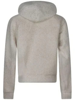 Sweat écru uni avec des copeaux incrustés à coupe droite avec un col à capuche