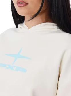 Sweat écru uni avec une coupe cropped à capuche et à manches longues