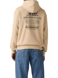 Sweat écru uni en coton avec un col à capuche et une poche traversante