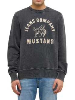 Sweat en coton anthracite légèrement délavé avec un imprimé et un col rond