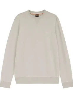 Sweat en coton beige coupe ajustée pourvu d'un col rond côtelé