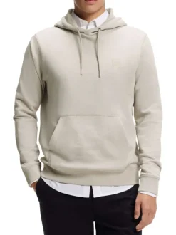 Sweat en coton beige à coupe droite pourvu d'un col à capuche