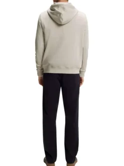 Sweat en coton beige à coupe droite pourvu d'un col à capuche