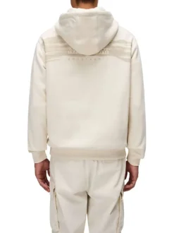Sweat en coton beige imprimé avec une coupe droite et un col à capuche
