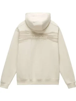Sweat en coton beige imprimé avec une coupe droite et un col à capuche