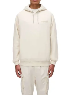 Sweat en coton beige imprimé avec une coupe droite et un col à capuche