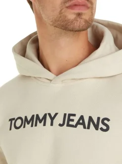 Sweat en coton beige uni avec coupe droite et un col à capuche