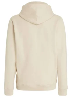 Sweat en coton beige uni avec coupe droite et un col à capuche