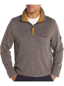 Sweat en coton beige uni avec une coupe droite et un col montant et zippé