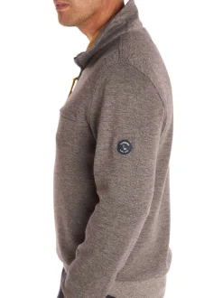 Sweat en coton beige uni avec une coupe droite et un col montant et zippé
