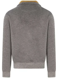 Sweat en coton beige uni avec une coupe droite et un col montant et zippé