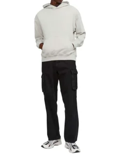 Sweat en coton beige uni coupe droite avec un col à capuche et étiquette cousue
