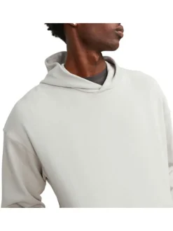 Sweat en coton beige uni coupe droite avec un col à capuche et étiquette cousue