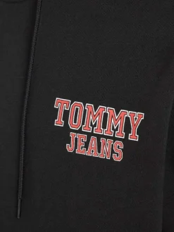Sweat en coton biologique noir uni avec logo de la marque sur la manche gauche