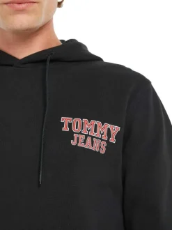 Sweat en coton biologique noir uni avec logo de la marque sur la manche gauche