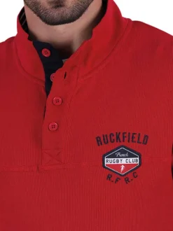 Sweat en coton biologique rouge uni avec une coupe droite et un col camionneur
