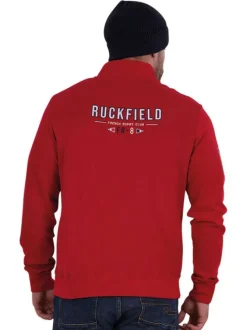 Sweat en coton biologique rouge uni avec une coupe droite et un col camionneur