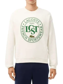 Sweat en coton blanc avec grand imprimé vert, une coupe droite et un col rond
