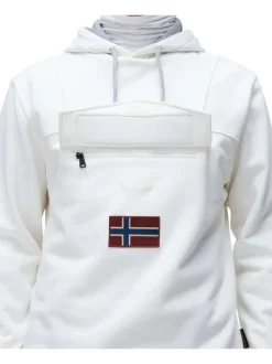 Sweat en coton blanc imprimé, col à capuche et poche à rabat avec logo brodé