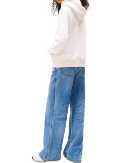 Sweat en coton blanc uni avec une coupe droite et un col à capuche