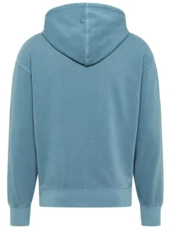 Sweat en coton bleu avec un col à capuche et cordon de serrage