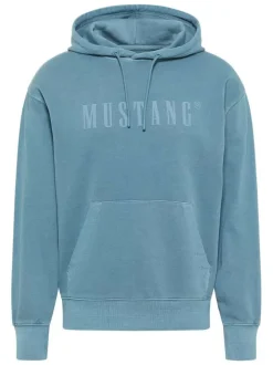 Sweat en coton bleu avec un col à capuche et cordon de serrage