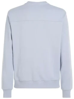Sweat en coton bleu ciel uni à col rond en bord-côte avec le nom de la marque