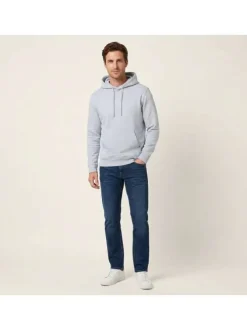Sweat en coton bleu clair uni avec une coupe droite et un col à capuche