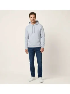 Sweat en coton bleu clair uni avec une coupe droite et un col à capuche