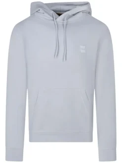 Sweat en coton bleu clair uni avec une coupe droite et un col à capuche