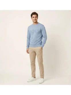 Sweat en coton bleu clair uni avec une coupe droite et un col rond